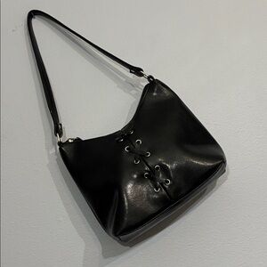 Casual Small Black Women's Shoulder Bag Lace up Evening Handbag Purse